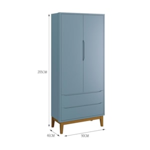 Dormitório Infantil Classic 2 Portas, Cômoda 1 Porta e Berço Azul Fosco com Pés Amadeirado - Reller Móveis