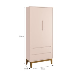 Dormitório Infantil Classic 2 Portas, Cômoda 1 Porta e Berço Rosa Fosco com Pés Amadeirado - Reller Móveis