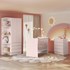 Dormitório Infantil Doce Sonho 2 Portas, Cômoda 4 Gavetas e Berço Rosa Acetinado com Colchão - Qmovi