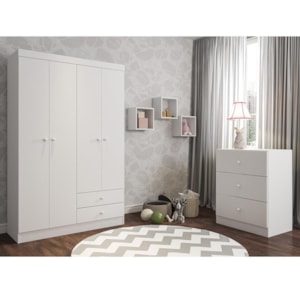 Dormitório Infantil Louise com Guarda Roupa, Cômoda e Nichos Branco - AJL Móveis 