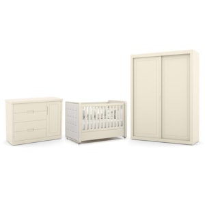 Dormitório Tutto New 2 Portas, Cômoda 1 Porta e Berço Off White com Capitonê - Matic Móveis