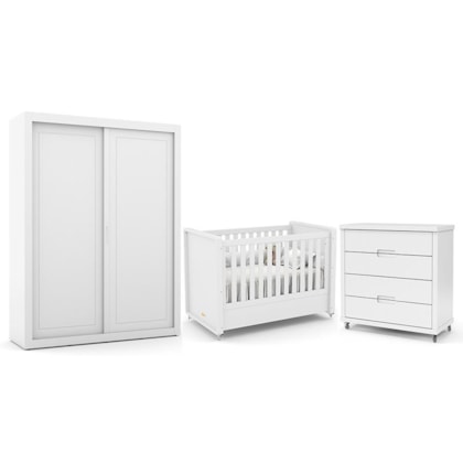 Dormitório Tutto New 2 Portas, Cômoda 4 Gavetas e Berço Branco Soft - Matic Móveis  