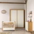 Dormitório Tutto New 2 Portas, Cômoda, Berço Off White/Freijó com Capitonê e Prateleiras - Matic Móveis  