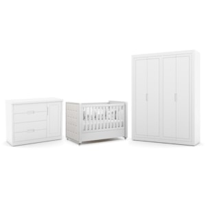 Dormitório Tutto New 4 Portas, Cômoda 1 Porta e Berço Branco Soft com Capitonê - Matic Móveis