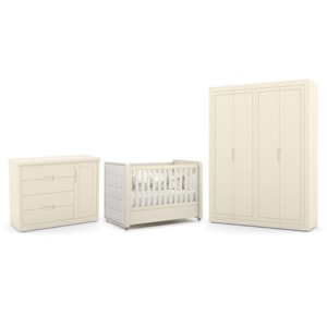 Dormitório Tutto New 4 Portas, Cômoda 1 Porta e Berço Off White com Capitonê - Matic Móveis