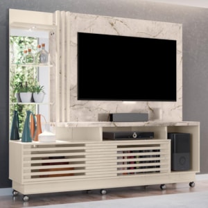 Estante Home Theater Frizz Plus Calacata/Off White para TV até 60” com Rodízios - Madetec