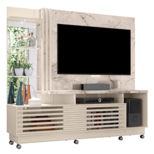 Estante Home Theater Frizz Plus Calacata/Off White para TV até 60” com Rodízios - Madetec