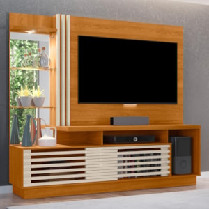 Estante Home Theater Frizz Plus Cinamomo/Off White para TV até 60” - Madetec