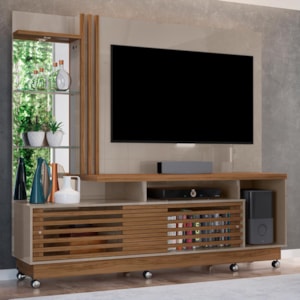 Estante Home Theater Frizz Plus Fendi/Naturale para TV até 60” com Rodízios - Madetec