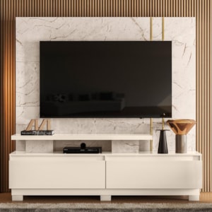 Estante Home Theater New Apolo Calacata/Off White para TV até 75” com Pés - Madetec