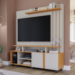 Estante Home Theater Valência Off White/Nature para TV até 55” - Permóbili