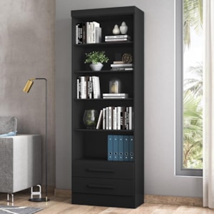 Estante Livreiro com 2 Gavetas 3420 Preto Fosco - Qmovi