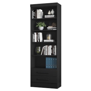 Estante Livreiro com 2 Gavetas 3420 Preto Fosco - Qmovi