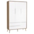 Guarda Roupa 3 Portas e Cômoda com Porta Theo Branco Fosco/Mezzo Pés Madeira Natural - Reller Móveis