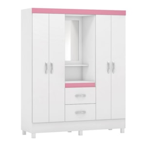 Guarda Roupa Capelinha Lord 4 Portas Flex Branco/Rosa com Espelho - Demóbile  