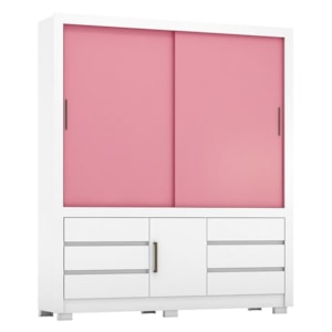 Guarda Roupa Casal Arbo 3 Portas e 6 Gavetas Flex Branco/Rosa - Demóbile  