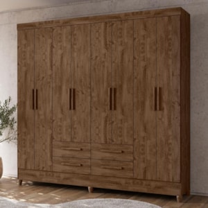 Guarda Roupa Casal Flórida 8 Portas e 4 Gavetas Castanho Wood - Moval