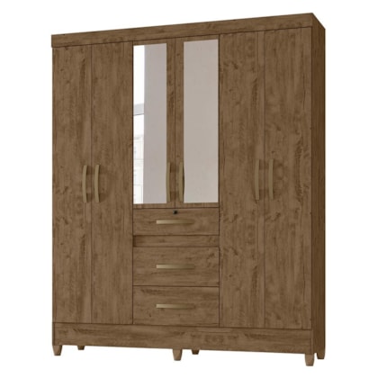 Guarda Roupa Casal Itatiba 6 Portas e 3 Gavetas Castanho Wood com Espelho - Moval