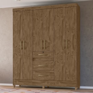 Guarda Roupa Casal Itatiba 6 Portas e 3 Gavetas Castanho Wood - Moval