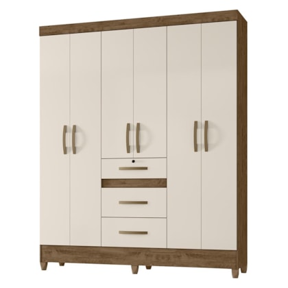 Guarda Roupa Casal Itatiba 6 Portas e 3 Gavetas Castanho Wood/Off White - Moval