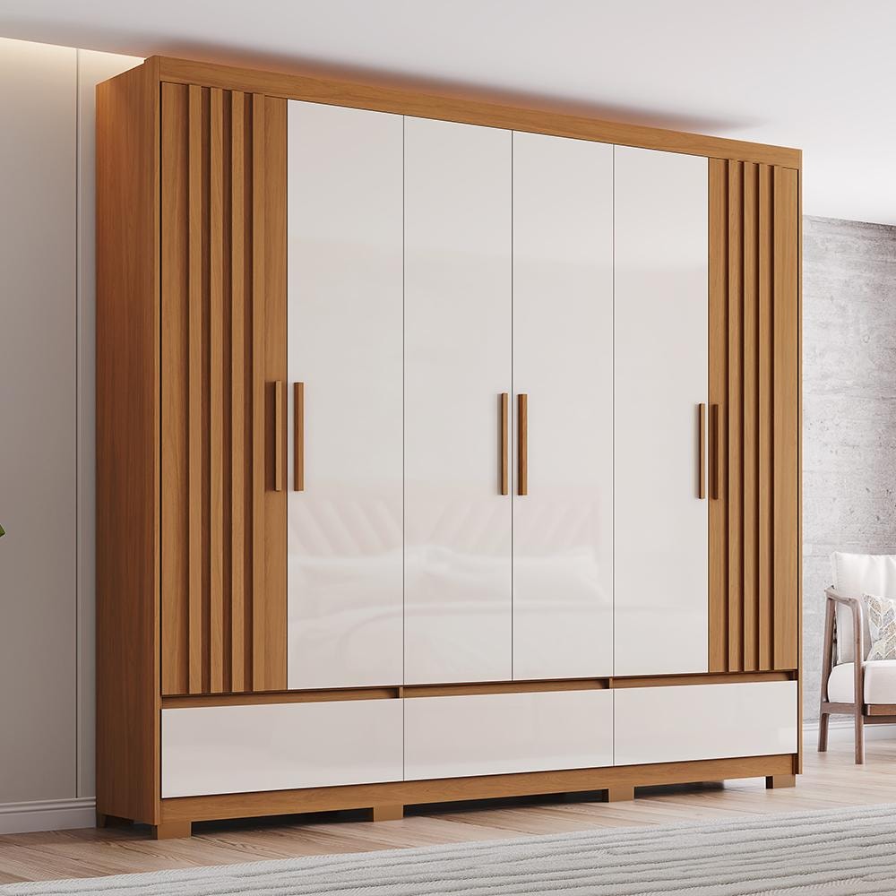 Guarda Roupa Casal Kaian 6 Portas 3 Gavetas Cinamomo/Off White