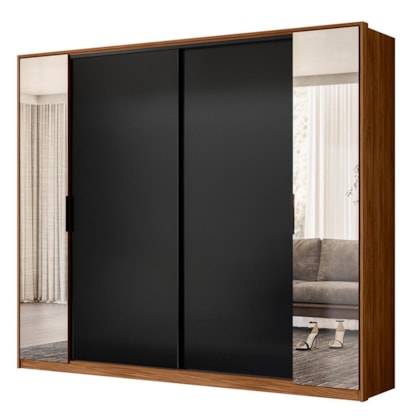 Guarda Roupa Casal Laredo 4 Portas Flex Nogueira/Preto Prime com Espelho - Demartêz