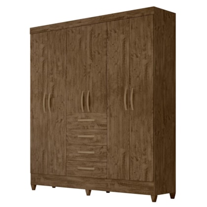 Guarda Roupa Casal New Avaí 6 Portas e 4 Gavetas Castanho Wood - Moval