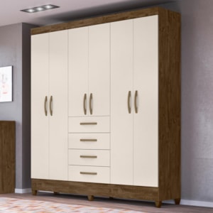 Guarda Roupa Casal New Avaí 6 Portas e 4 Gavetas Castanho Wood/Off White - Moval