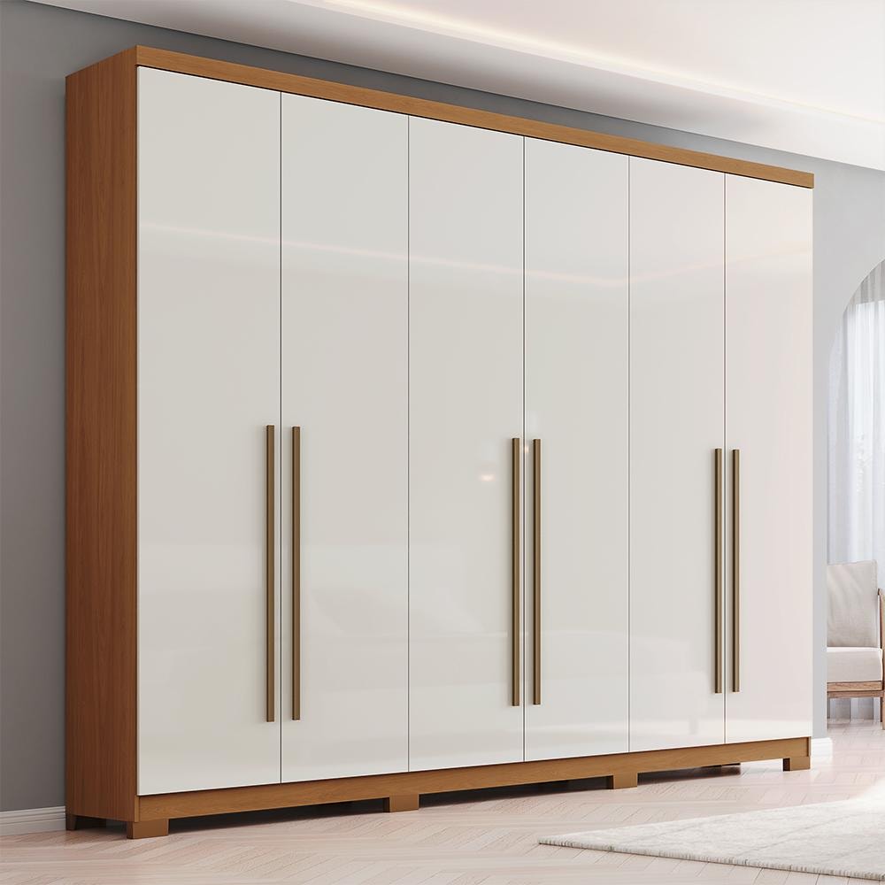 Guarda Roupa Casal Kaian 6 Portas 3 Gavetas Cinamomo/Off White
