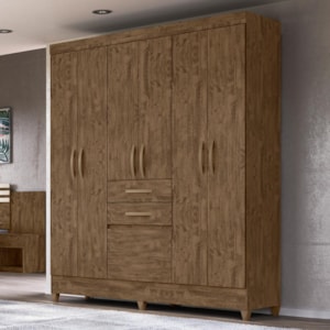 Guarda Roupa Casal New Mafra 7 Portas e 2 Gavetas Castanho Wood - Moval