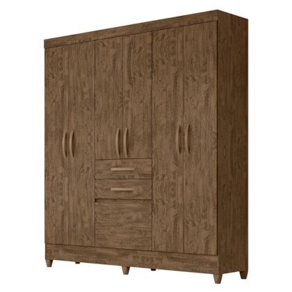 Guarda Roupa Casal New Mafra 7 Portas e 2 Gavetas Castanho Wood - Moval