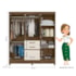 Guarda Roupa Casal New Mafra 7 Portas e 2 Gavetas Castanho Wood/Off White com Espelho - Moval