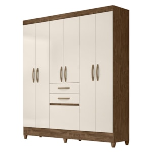 Guarda Roupa Casal New Mafra 7 Portas e 2 Gavetas Castanho Wood/Off White - Moval