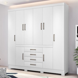 Guarda Roupa Casal New Realce 8 Portas e 4 Gavetas Branco - Demóbile 