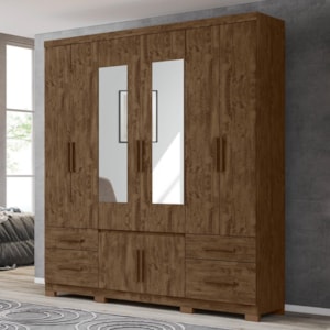 Guarda Roupa Casal Porto Plus 8 Portas e 3 Gavetas Castanho Wood com Espelho - Moval