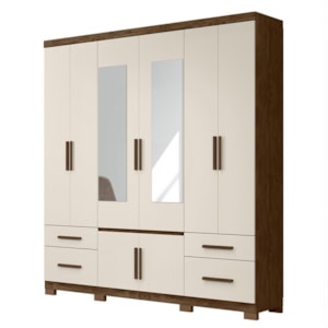 Guarda Roupa Casal Porto Plus 8 Portas e 3 Gavetas Castanho Wood/Off White com Espelho - Moval