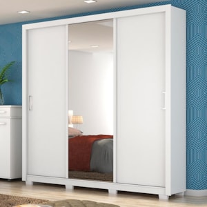 Guarda Roupa Casal Residence 3 Portas Branco com Espelho e Pés - Demóbile  