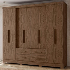 Guarda Roupa Casal San Lorenzo 8 Portas e 4 Gavetas Castanho Wood - Moval