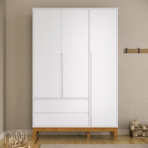 Guarda Roupa Infantil 3 Portas e 2 Gavetas Nature Clean Branco Soft/Eco Wood - Matic Móveis  