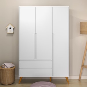 Guarda Roupa Infantil 3 Portas e 2 Gavetas Retrô Clean Branco Soft/Eco Wood - Matic Móveis  