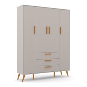 Guarda Roupa Infantil 4 Portas e 3 Gavetas Retrô Cinza/Eco Wood - Matic Móveis    