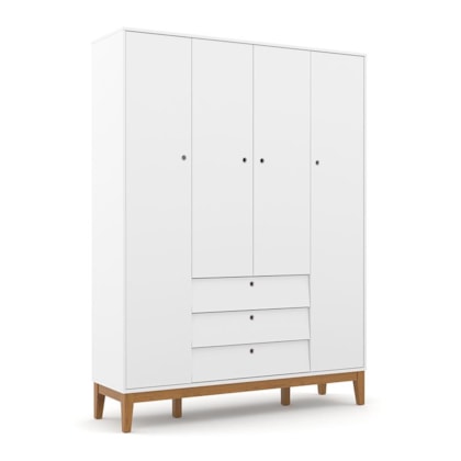 Guarda Roupa Infantil 4 Portas e 3 Gavetas Unique Branco Soft/Eco Wood - Matic Móveis  