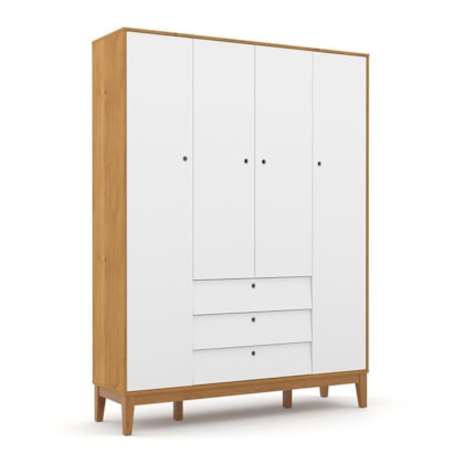 Guarda Roupa Infantil 4 Portas e 3 Gavetas Unique Freijó/Branco Soft/Eco Wood - Matic Móveis 