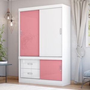 Guarda Roupa Solteiro Estilo II 3 Portas e 2 Gavetas Flex Branco/Rosa - Demóbile  