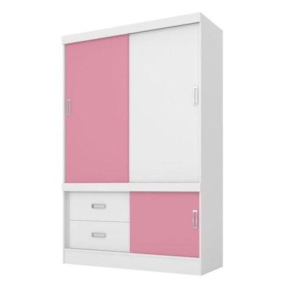 Guarda Roupa Solteiro Estilo II 3 Portas e 2 Gavetas Flex Branco/Rosa - Demóbile  