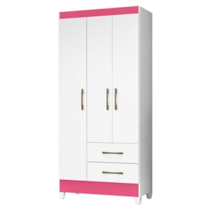 Guarda Roupa Solteiro Lima 3 Portas e 2 Gavetas Branco/Rosa - Moval