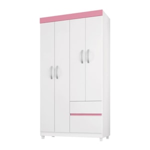 Guarda Roupa Solteiro Lótus 4 Portas e 2 Gavetas Flex Branco/Rosa - Demóbile  