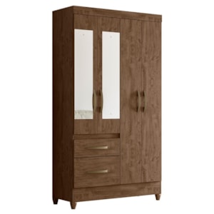 Guarda Roupa Solteiro Madri 4 Portas e 2 Gavetas Castanho Wood com Espelho - Moval