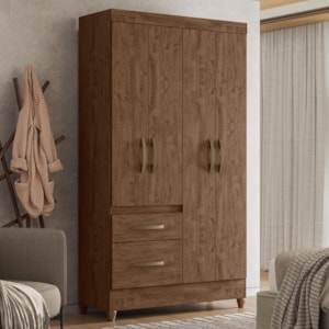 Guarda Roupa Solteiro Madri 4 Portas e 2 Gavetas Castanho Wood - Moval