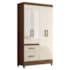 Guarda Roupa Solteiro Madri 4 Portas e 2 Gavetas Castanho Wood/Off White com Espelho - Moval